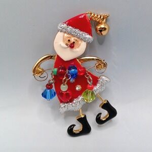 Vintage Tanya Creations Santa Brooch Pin Enamel Whimsical Christmas TC Signed